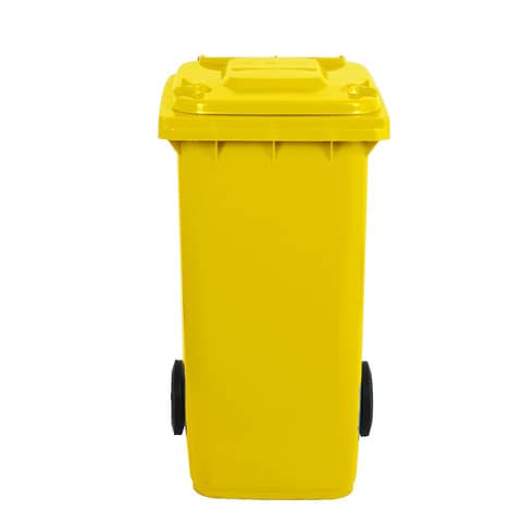 Bidone carrellato per raccolta differenziata 240 lt con coperchio PEHD Mobil Plastic giallo - 1/240/5-GIA